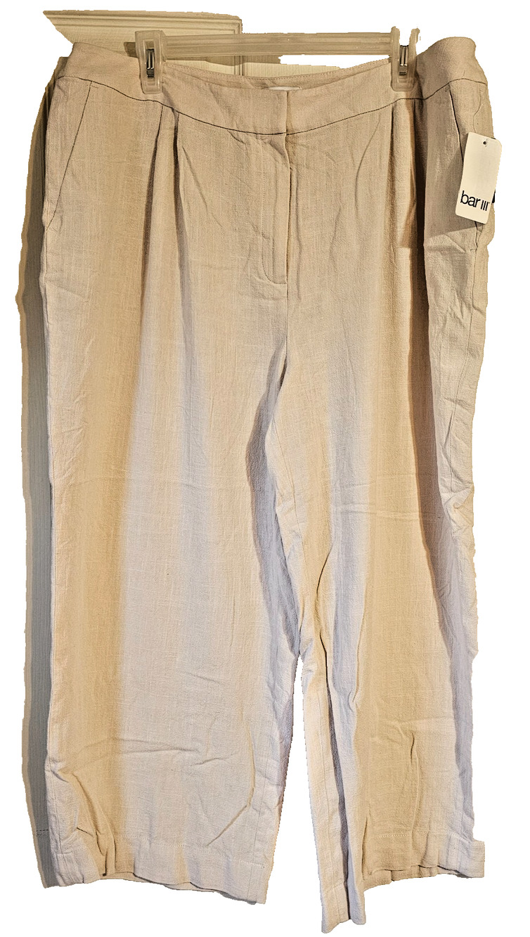 Bar III Linen Blend Wide Leg Ankle Pants — Natural, 14W